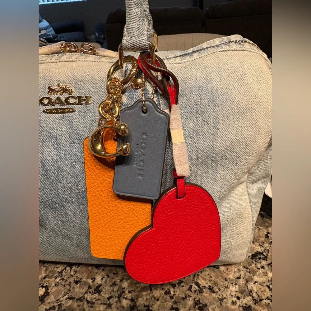 COACH ROWAN LARGE SATCHEL DENIM BAG WITH CHARMS (FREE DENIM WALLET INCLUDED) - Picture 12 of 14